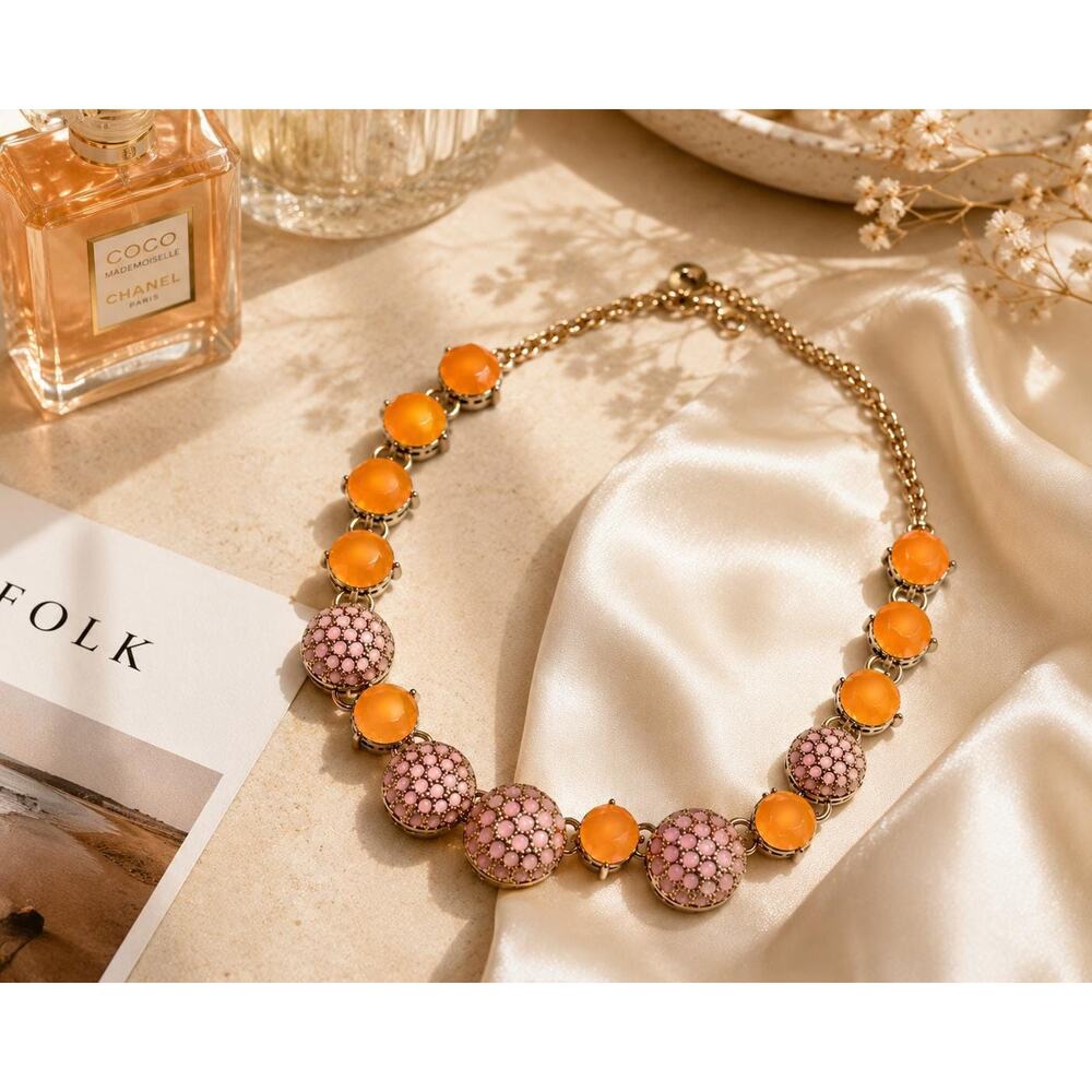 Vintage Liz Claiborne Pink Orange Bubble Disc Necklace 

Gold Tone Statement - Picture 5 of 8